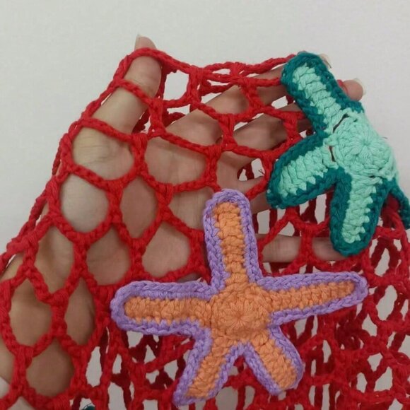 Red Women's Swim Sexy Crochet Hollow Out Starfish Pattern Beach Cover Up - Picture 7 of 7